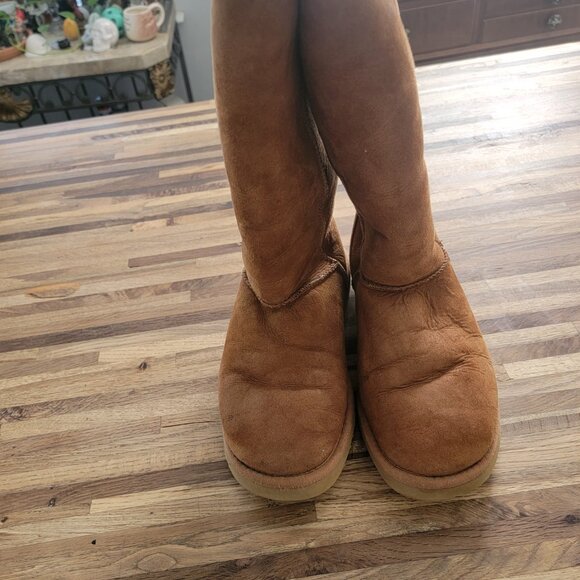 UGG Classic Tall 5815 Suede & Shearling Lined Boots in Chestnut Brown Color - Picture 7 of 12